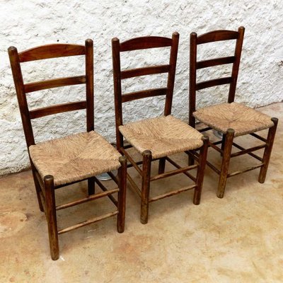 Dining Chairs in Wood & Rattan in the style of Charlotte Perriand, 1950s, Set of 6-WM-1287970