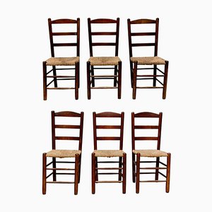 Dining Chairs in Wood & Rattan in the style of Charlotte Perriand, 1950s, Set of 6-WM-1287970