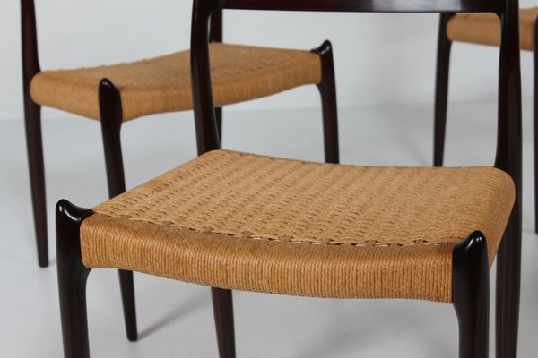 Dining Chairs No. 78 in Mahogany with Seats of Paper Cord by N. O. Møller for J. L. Møllers Møbelfabrik, Denmark, 1960s, Set of 6-QQ-2022478