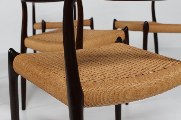 Dining Chairs No. 78 in Mahogany with Seats of Paper Cord by N. O. Møller for J. L. Møllers Møbelfabrik, Denmark, 1960s, Set of 6-QQ-2022478