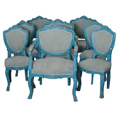 Dining Chairs with Azure Blue Patina, Set of 6-TDA-1376412