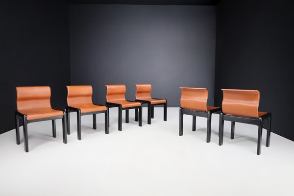 Dining Room Chairs in Cognac Leather by Afra & Tobia Scarpa, Italy, 1966, Set of 6-TRW-1797118