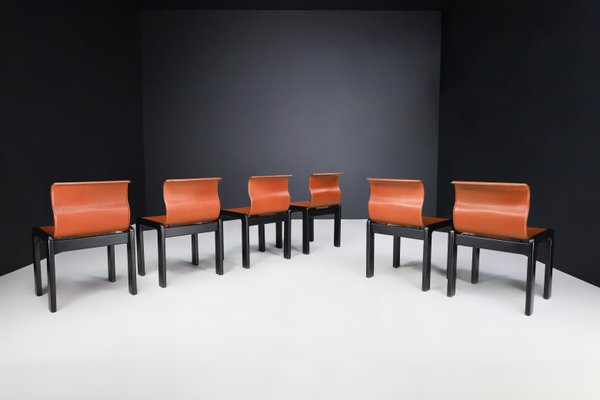 Dining Room Chairs in Cognac Leather by Afra & Tobia Scarpa, Italy, 1966, Set of 6-TRW-1797118