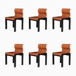 Dining Room Chairs in Cognac Leather by Afra & Tobia Scarpa, Italy, 1966, Set of 6-TRW-1797118