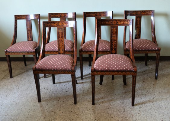 Dining Room Chairs with Lombard Neoclassical Inlays, 1990s, Set of 6-IYX-1702668