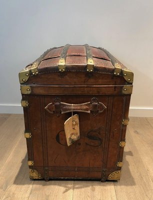 Domed Travel Trunk in Leather, Wood and Brass, 1890s-BA-2020892