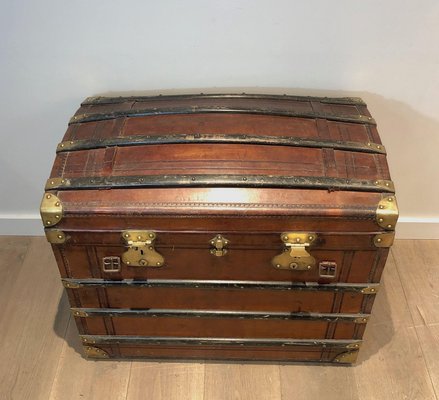 Domed Travel Trunk in Leather, Wood and Brass, 1890s-BA-2020892