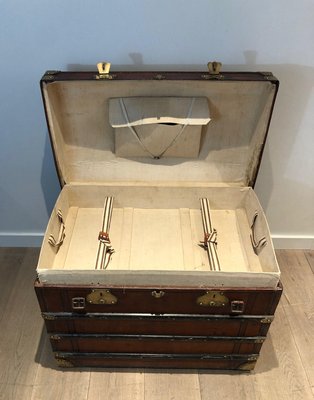 Domed Travel Trunk in Leather, Wood and Brass, 1890s-BA-2020892