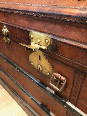 Domed Travel Trunk in Leather, Wood and Brass, 1890s-BA-2020892