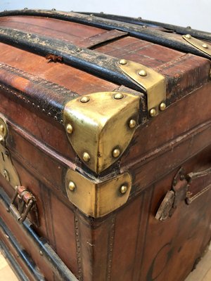 Domed Travel Trunk in Leather, Wood and Brass, 1890s-BA-2020892