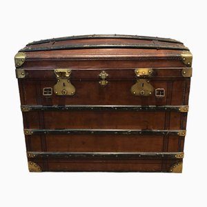 Domed Travel Trunk in Leather, Wood and Brass, 1890s-BA-2020892