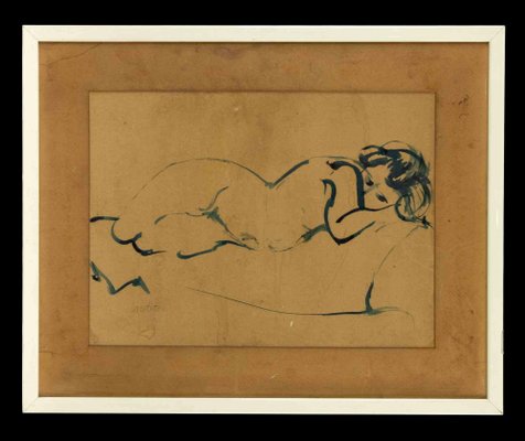 Domenico Cantatore, Sleeping Woman, Watercolor Drawing, Mid-20th-Century, Framed-ZCI-1360065