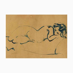 Domenico Cantatore, Sleeping Woman, Watercolor Drawing, Mid-20th-Century, Framed-ZCI-1360065