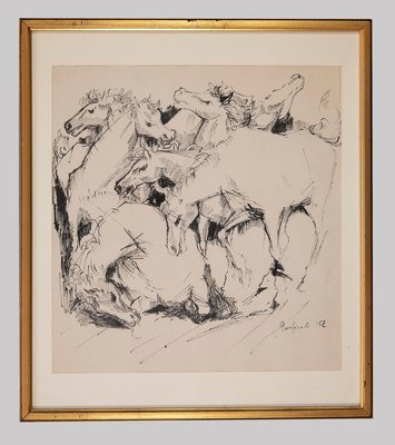 Domenico Purificato, Horses, Original Drawing, 1952-ZCI-932290