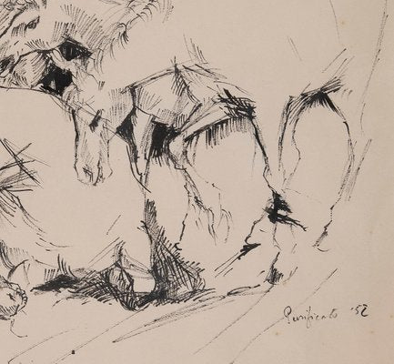 Domenico Purificato, Horses, Original Drawing, 1952-ZCI-932290