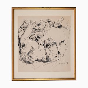 Domenico Purificato, Horses, Original Drawing, 1952-ZCI-932290