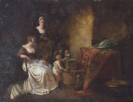 Domestic Scene, 18th Century, Oil on Panel-AOI-1106939