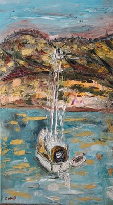 Dondi Schwartz, Sailboat in Greece, 2024, Oil on Canvas-CHG-2037966