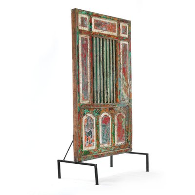 Door with Patinated Wooden Bars on a Pedestal-NQ-624842