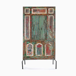 Door with Patinated Wooden Bars on a Pedestal-NQ-624842