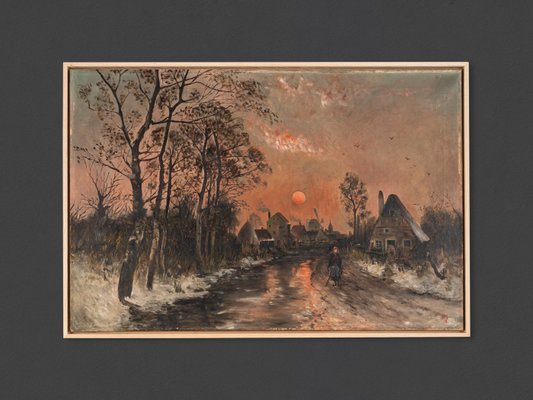 Dorfstrasse in the Sunset, Oil on Canvas, Framed-GPP-1126550