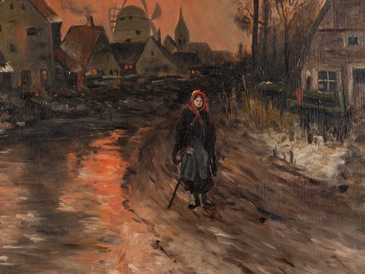 Dorfstrasse in the Sunset, Oil on Canvas, Framed-GPP-1126550