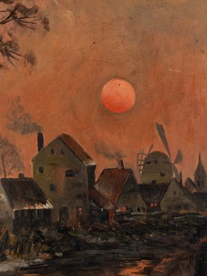 Dorfstrasse in the Sunset, Oil on Canvas, Framed-GPP-1126550