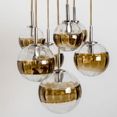 Doria Seven Globes Brown Clear Glass Chrome Pendant Light, 1960s-VDW-1732367