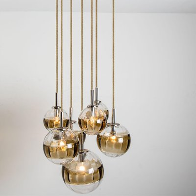 Doria Seven Globes Brown Clear Glass Chrome Pendant Light, 1960s-VDW-1732367