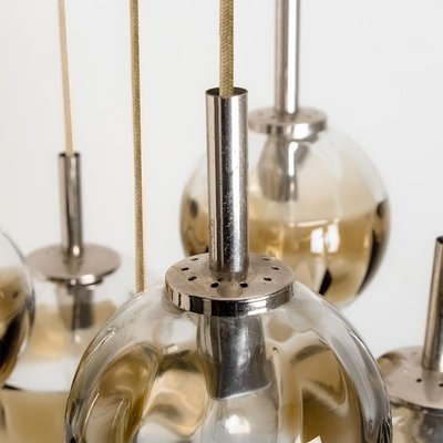 Doria Seven Globes Brown Clear Glass Chrome Pendant Light, 1960s-VDW-1732367