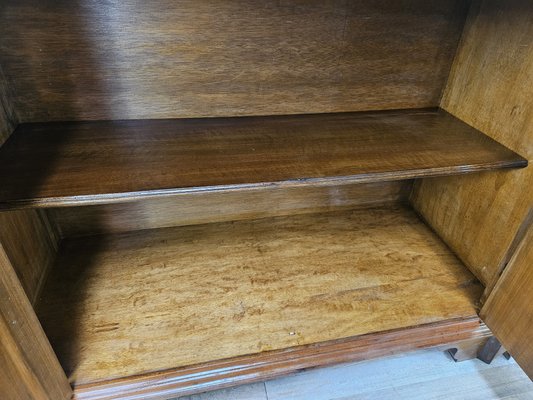 Double Body Bookcase in Walnut and Walnut Root with Shelves and Worked Doors, 1980s-ZUW-2019880