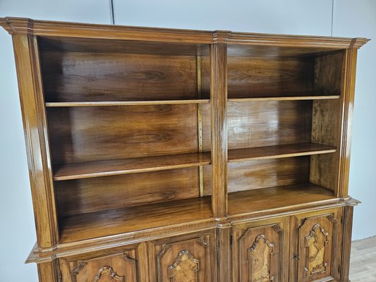 Double Body Bookcase in Walnut and Walnut Root with Shelves and Worked Doors, 1980s-ZUW-2019880