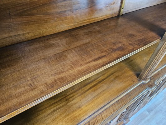 Double Body Bookcase in Walnut and Walnut Root with Shelves and Worked Doors, 1980s-ZUW-2019880