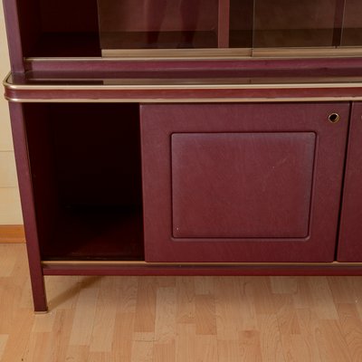 Double Body Sideboard Covered in Burgundy Imitation Leather by Umberto Mascagni, 1950s-RAQ-2033401