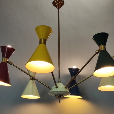 Double Colored Cone Chandelier, 1950s-FXH-2034562