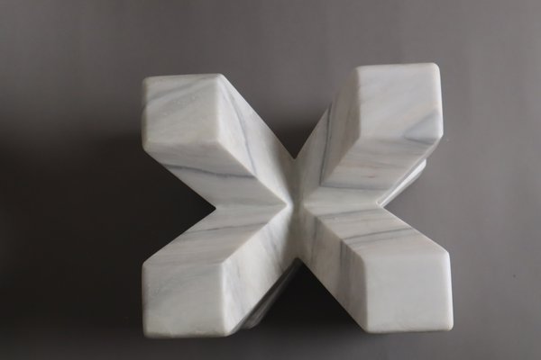 Double Cross Sculpture in White Italian Marble, 1980s-ESB-1724052