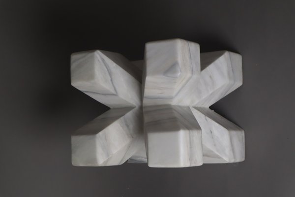 Double Cross Sculpture in White Italian Marble, 1980s-ESB-1724052