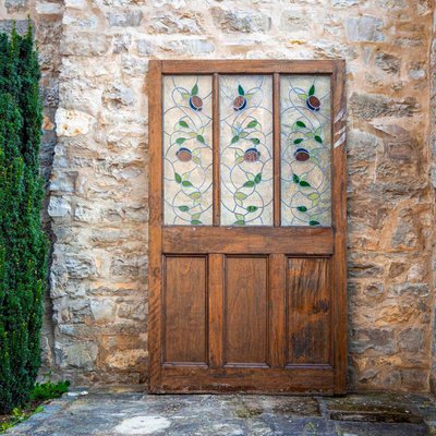 Double Doors with Stained Glass Windows, Early 20th Century, Set of 2-VEI-2021283