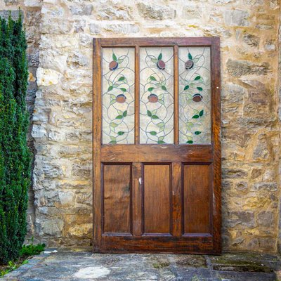 Double Doors with Stained Glass Windows, Early 20th Century, Set of 2-VEI-2021283