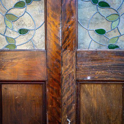 Double Doors with Stained Glass Windows, Early 20th Century, Set of 2-VEI-2021283