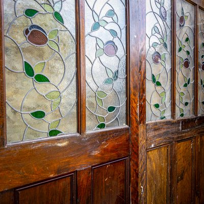 Double Doors with Stained Glass Windows, Early 20th Century, Set of 2-VEI-2021283