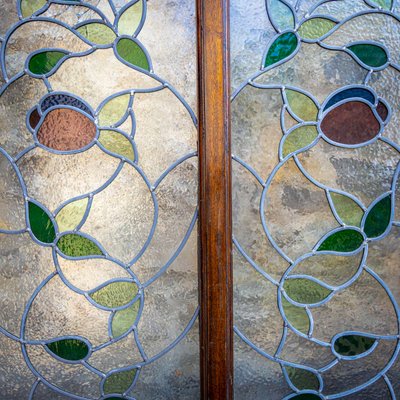 Double Doors with Stained Glass Windows, Early 20th Century, Set of 2-VEI-2021283