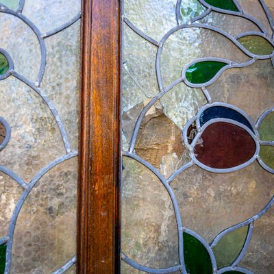 Double Doors with Stained Glass Windows, Early 20th Century, Set of 2-VEI-2021283