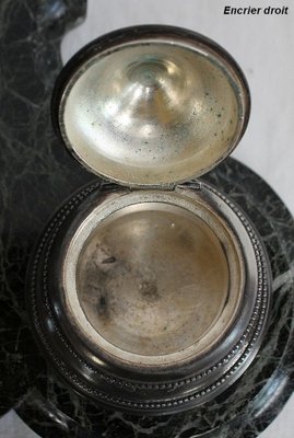 Double Inkwell in Silver-Plated Bronze & Sea Green Marble, 1900s-RVK-1021596