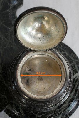 Double Inkwell in Silver-Plated Bronze & Sea Green Marble, 1900s-RVK-1021596