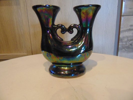 Double Iridescent Faience Candle Holder, 1970s-CAQ-753623