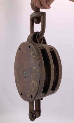 Double Pulley in Wrought Iron and Solid Wood-OL-1292883