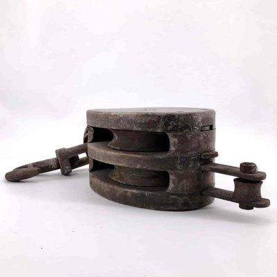 Double Pulley in Wrought Iron and Solid Wood-OL-1292883