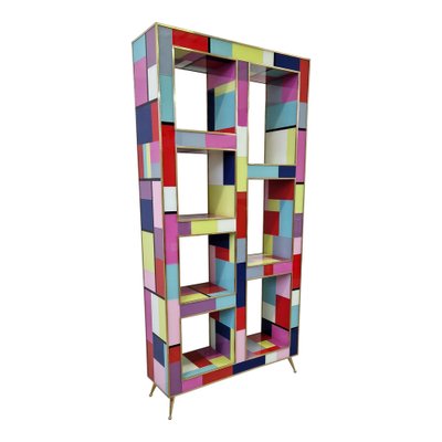 Double-Sided Open Bookcase in Multicolored Murano Glass, 1980s-BEW-1792642