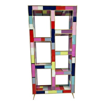 Double-Sided Open Bookcase in Multicolored Murano Glass, 1980s-BEW-1792642